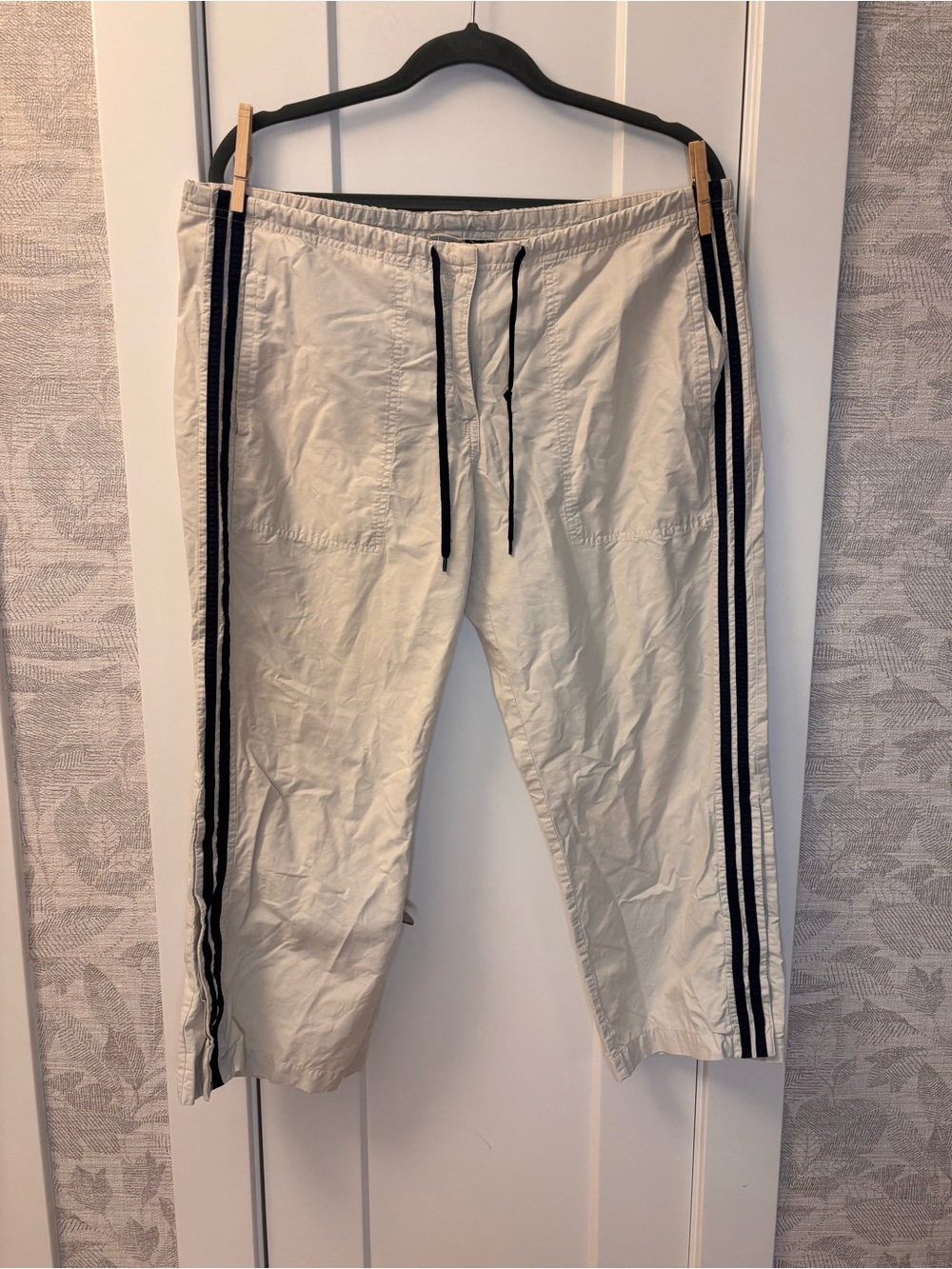 Y2K Side Slit Ponte Track Pants | Ivory Navy Stripe Arizona Jeans Co. Vintage